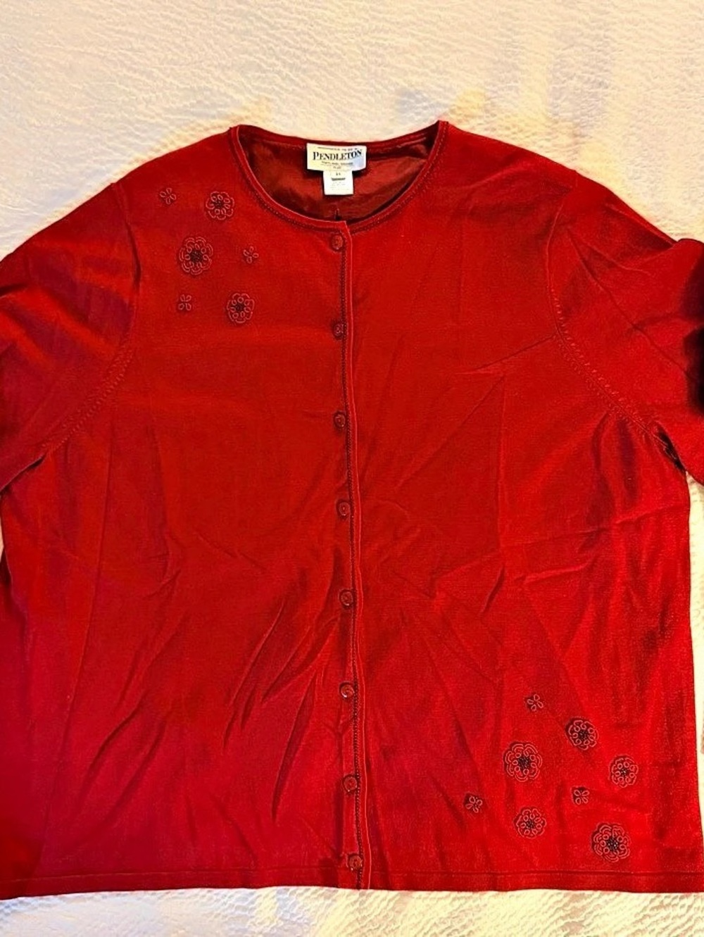 Pendleton Plus 2X Red Silk Blend Embroidered Cardigan Sweater Grannycore